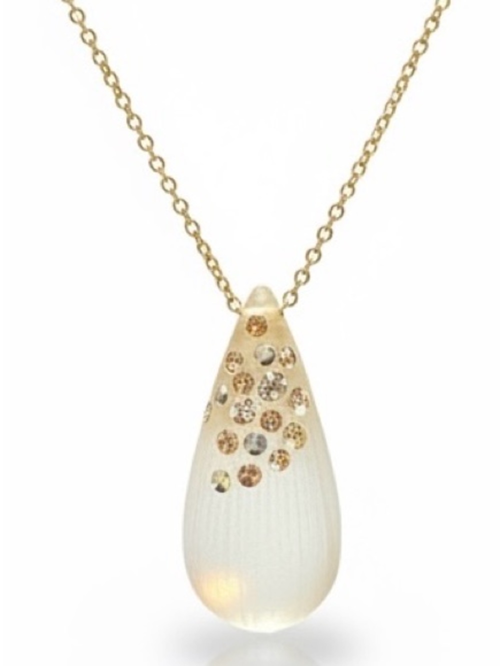 Alexis Bittar Lucite Opalescent Teardrop with Gold Chain Necklace NWOT
